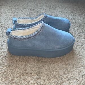 Blue Faux Suede Clogs